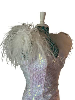 Vintage 1980’s White Sequin FEATHER Sparkle Dress Prom Formal Party Union Label - Thumbnail 14