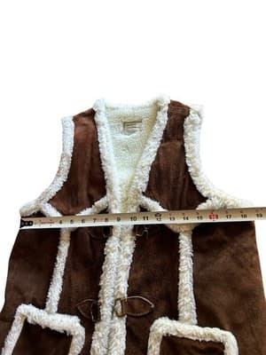 Vtg Suede Leather Faux Sheepskin Unisex Renaissance Vest Coat Men Women Festival - Thumbnail 6