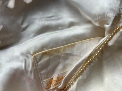 Vintage Lingerie Bag Hosiery Set Pearls Pastel Peach Satin 1940’s 1950’s Travel - Thumbnail 6