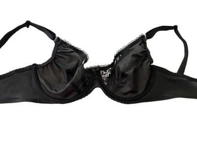 Vintage 36D Bra Black Floral Lace Insert Pinup Bombshell Style Sexy Romantic - Thumbnail 4