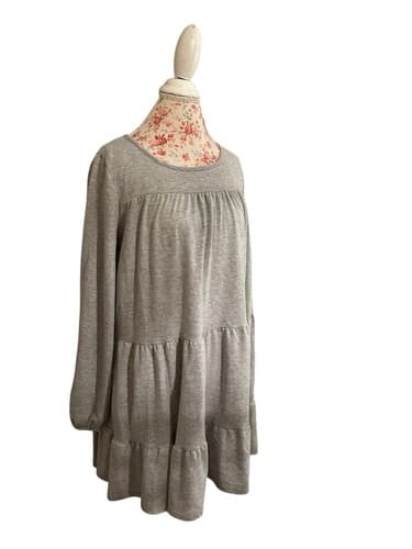 Peach Love Tiered Gray Flowy Dress Soft NWT $44 Fall Winter Fashion - Thumbnail 4