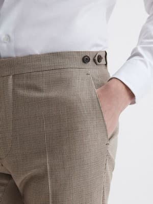 SIZE 32 REISS NWT PEW PUPPYTOOTH TROUSER $290 SLIM FIT WOOL BROWN PANTS SLACKS - Thumbnail 2