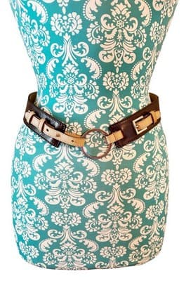 Gorgeous Dark Brown Silver Leather Belt Old Money Y2K Modern Boho Chain Circle S - Thumbnail 3