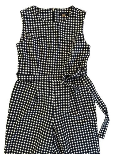 4 Tommy Hilfiger Jumpsuit Navy Blue White Gingham Check Pants Romper One Piece - Thumbnail 5