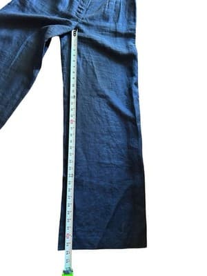 Size 8 Badgley Mischka Wide Leg Pants Navy Blue 100% Linen Women's Current Trend - Thumbnail 7