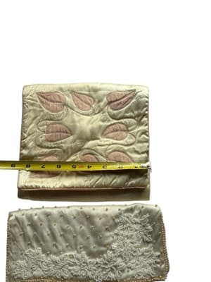 Vintage Lingerie Bag Hosiery Set Pearls Pastel Peach Satin 1940’s 1950’s Travel - Thumbnail 3