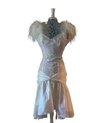 Vintage 1980’s White Sequin FEATHER Sparkle Dress Prom Formal Party Union Label - Thumbnail 6