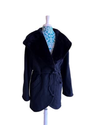 Vintage Union Label Faux Fur/Velvety Huge Hood Wool Fairycore Slouch Coat Med - Thumbnail 3