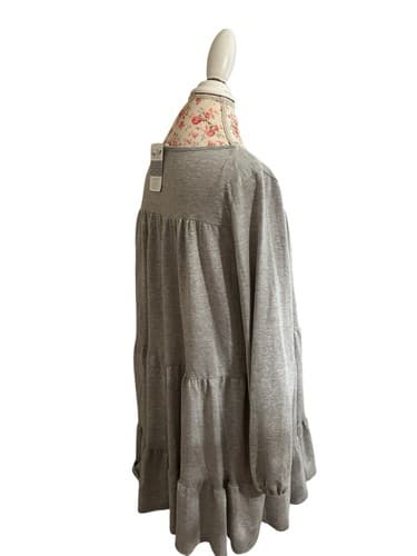 Peach Love Tiered Gray Flowy Dress Soft NWT $44 Fall Winter Fashion - Thumbnail 3