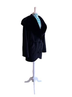 Vintage Union Label Faux Fur/Velvety Huge Hood Wool Fairycore Slouch Coat Med - Thumbnail 5