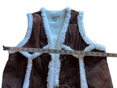 Vtg Suede Leather Faux Sheepskin Unisex Renaissance Vest Coat Men Women Festival - Thumbnail 7