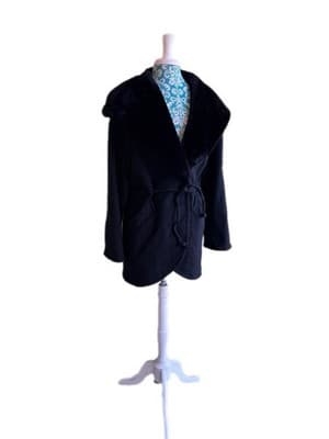 Vintage Union Label Faux Fur/Velvety Huge Hood Wool Fairycore Slouch Coat Med - Thumbnail 4