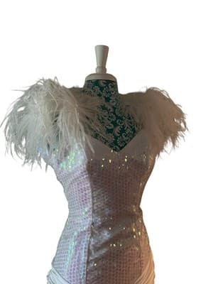 Vintage 1980’s White Sequin FEATHER Sparkle Dress Prom Formal Party Union Label - Thumbnail 4