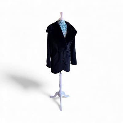 Vintage Union Label Faux Fur/Velvety Huge Hood Wool Fairycore Slouch Coat Med - Thumbnail 10