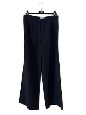 Size 8 Badgley Mischka Wide Leg Pants Navy Blue 100% Linen Women's Current Trend - Thumbnail 2