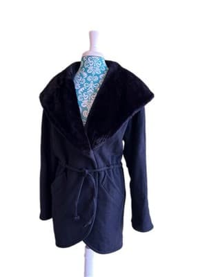 Vintage Union Label Faux Fur/Velvety Huge Hood Wool Fairycore Slouch Coat Med - Thumbnail 6