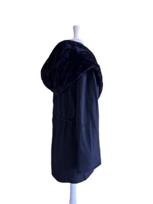Vintage Union Label Faux Fur/Velvety Huge Hood Wool Fairycore Slouch Coat Med - Thumbnail 9