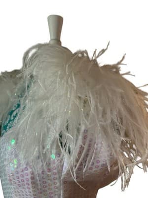 Vintage 1980’s White Sequin FEATHER Sparkle Dress Prom Formal Party Union Label - Thumbnail 3