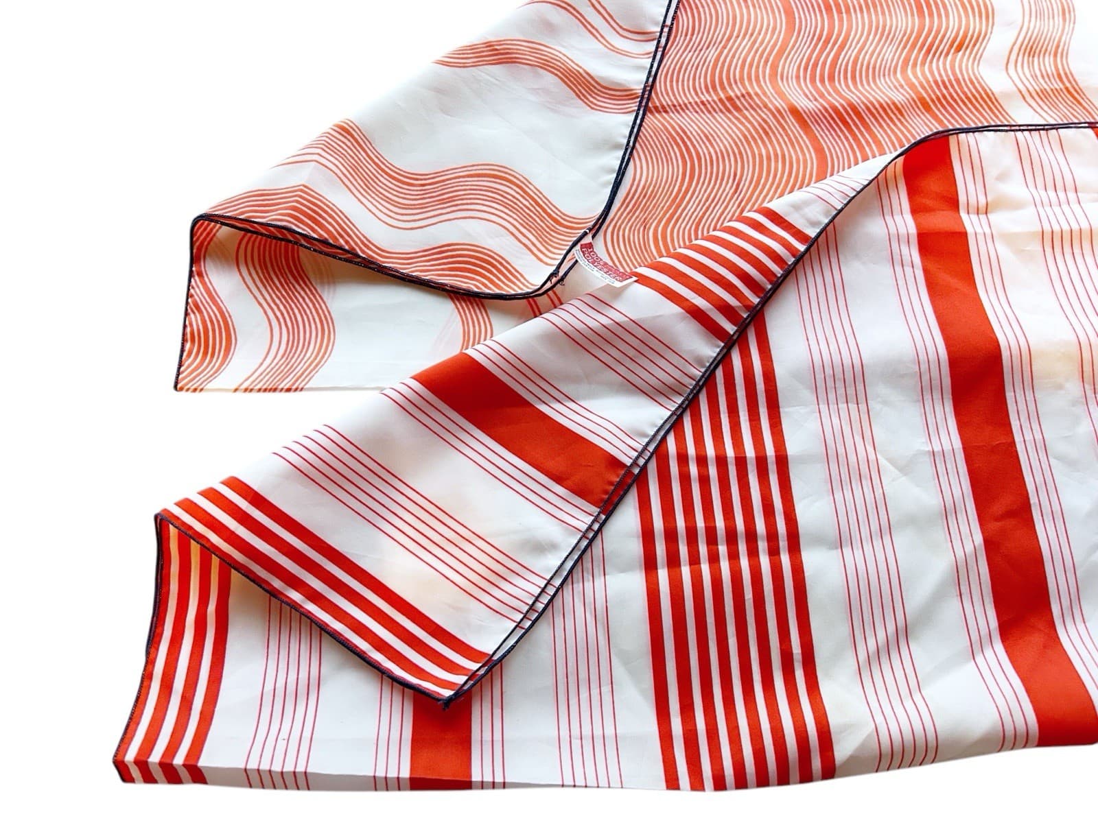 SET/LOT Of 2 Vintage 1960’s Mod Orange Scarves Retro Groovy White Dayglo - Thumbnail 2