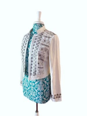 M White House Black Market White Cotton Linen Jacket Beaded Fitted Embroidered - Thumbnail 3