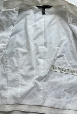 M White House Black Market White Cotton Linen Jacket Beaded Fitted Embroidered - Thumbnail 6