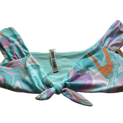 Victorias Secret NWT Bikini Top Bralette Aqua Coral Bow Tie Knot Back Lavender - Thumbnail 2