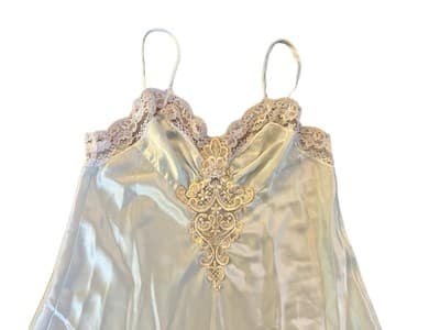 Vtg Nightgown By Appel Shiny Satin Floral Lace Appliqués Lingerie Slippery - Thumbnail 2