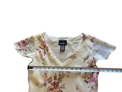 Vtg Y2K Asymmetrical Floral Fairycore Pastel Pink Roses Flutter Sleeve Dress - Thumbnail 5