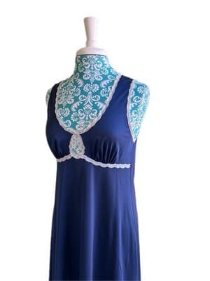 Vintage Nightgown Dress VANITY FAIR Navy Blue 1970’s Long Gown Lingerie - Thumbnail 2