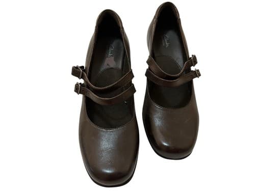 Clark’s Brown Genuine Leather Maryjane Heels Shoes Rockabilly Cottagecore 7.5 - Thumbnail 6