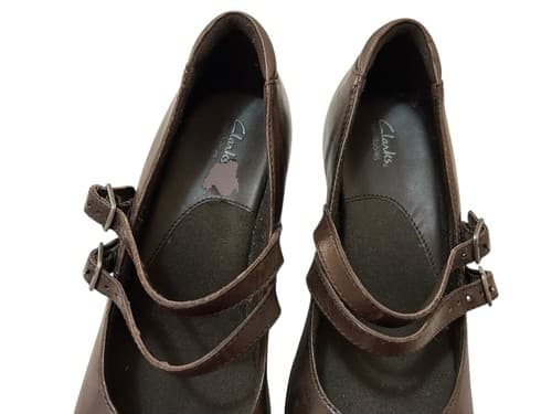 Clark’s Brown Genuine Leather Maryjane Heels Shoes Rockabilly Cottagecore 7.5 - Thumbnail 2