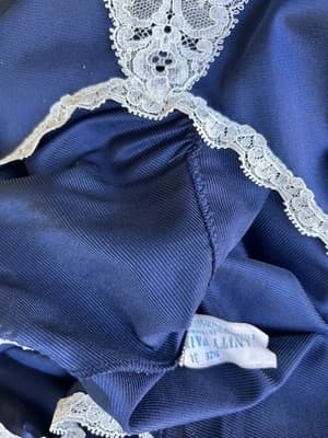 Vintage Nightgown Dress VANITY FAIR Navy Blue 1970’s Long Gown Lingerie - Thumbnail 7