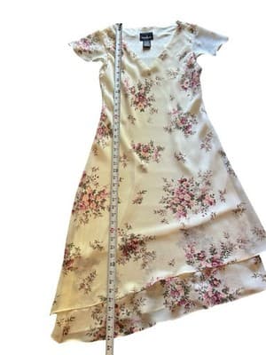Vtg Y2K Asymmetrical Floral Fairycore Pastel Pink Roses Flutter Sleeve Dress - Thumbnail 8