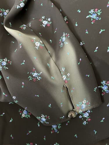 Vintage 1980’s Floral Blouse Cropped Crop Top Black & Blue Puffed Sleeve Nwt 10 - Thumbnail 10