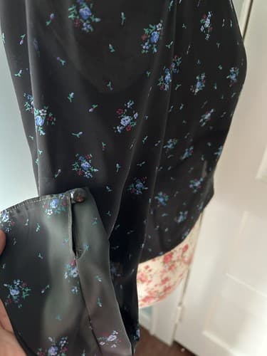 Vintage 1980’s Floral Blouse Cropped Crop Top Black & Blue Puffed Sleeve Nwt 10 - Thumbnail 3