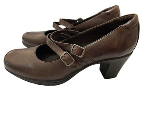 Clark’s Brown Genuine Leather Maryjane Heels Shoes Rockabilly Cottagecore 7.5 - Thumbnail 5