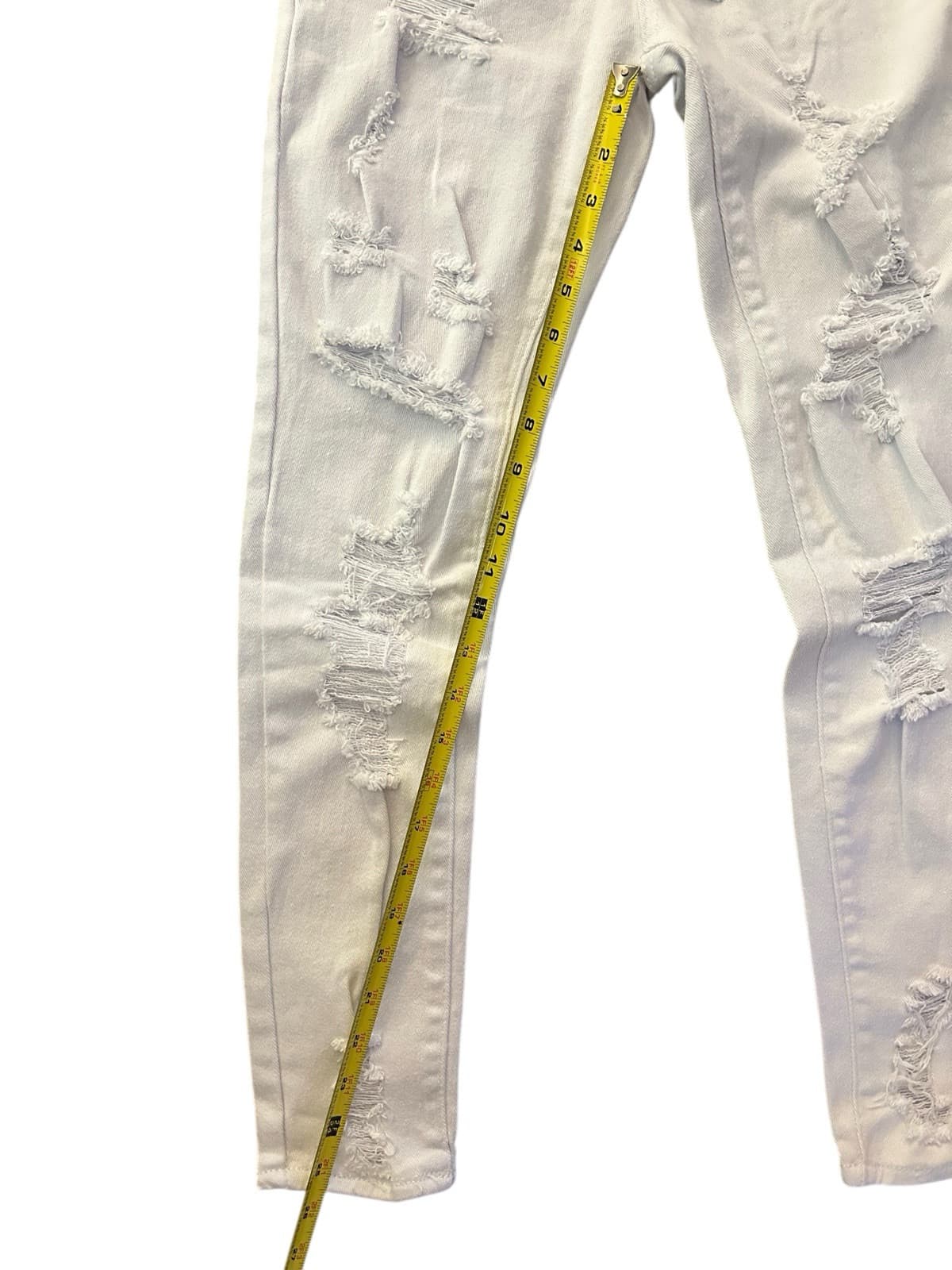 Almost Famous Jeans Sz 3 Super High Rise Skinny White Distressed Denim NWT New - Thumbnail 10