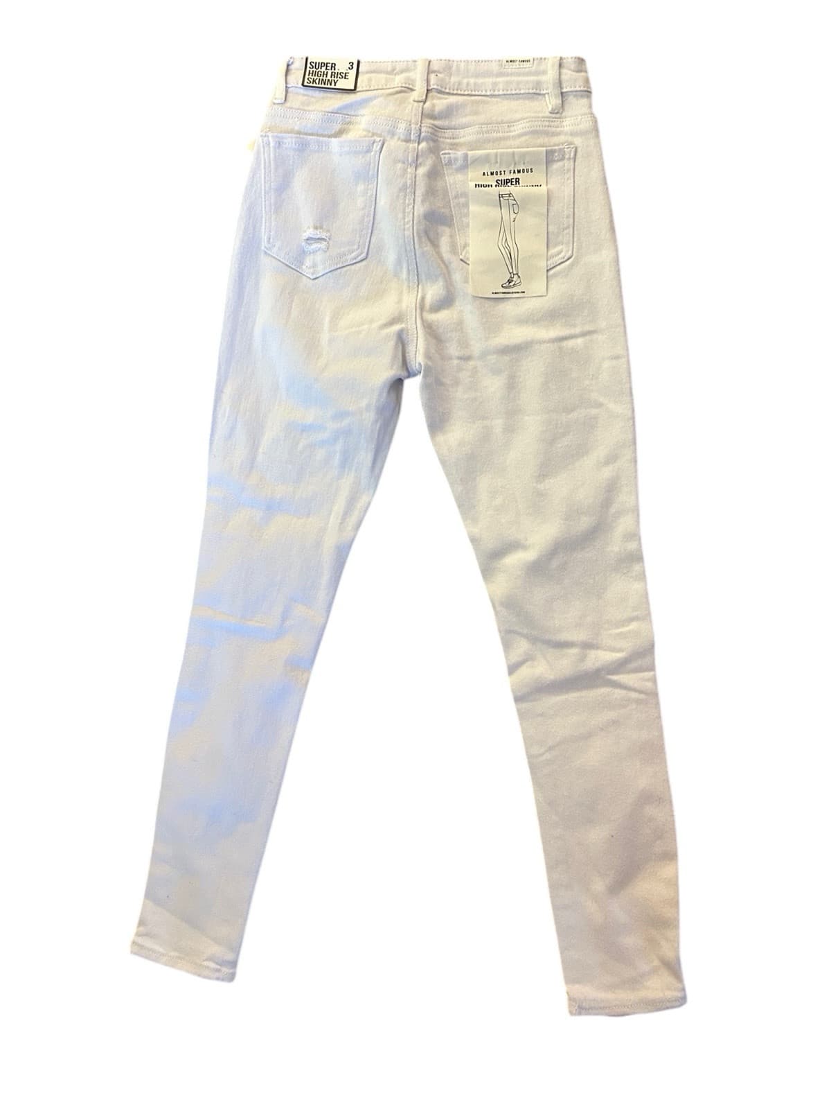 Almost Famous Jeans Sz 3 Super High Rise Skinny White Distressed Denim NWT New - Thumbnail 8