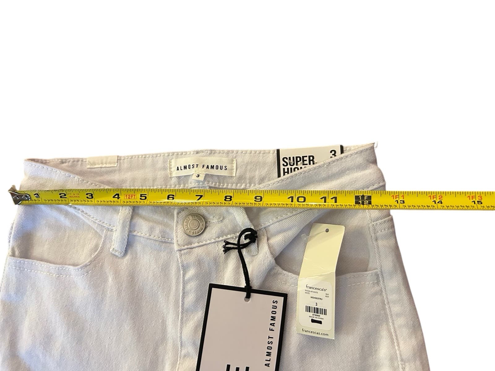 Almost Famous Jeans Sz 3 Super High Rise Skinny White Distressed Denim NWT New - Thumbnail 7