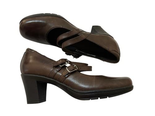Clark’s Brown Genuine Leather Maryjane Heels Shoes Rockabilly Cottagecore 7.5 - Thumbnail 7
