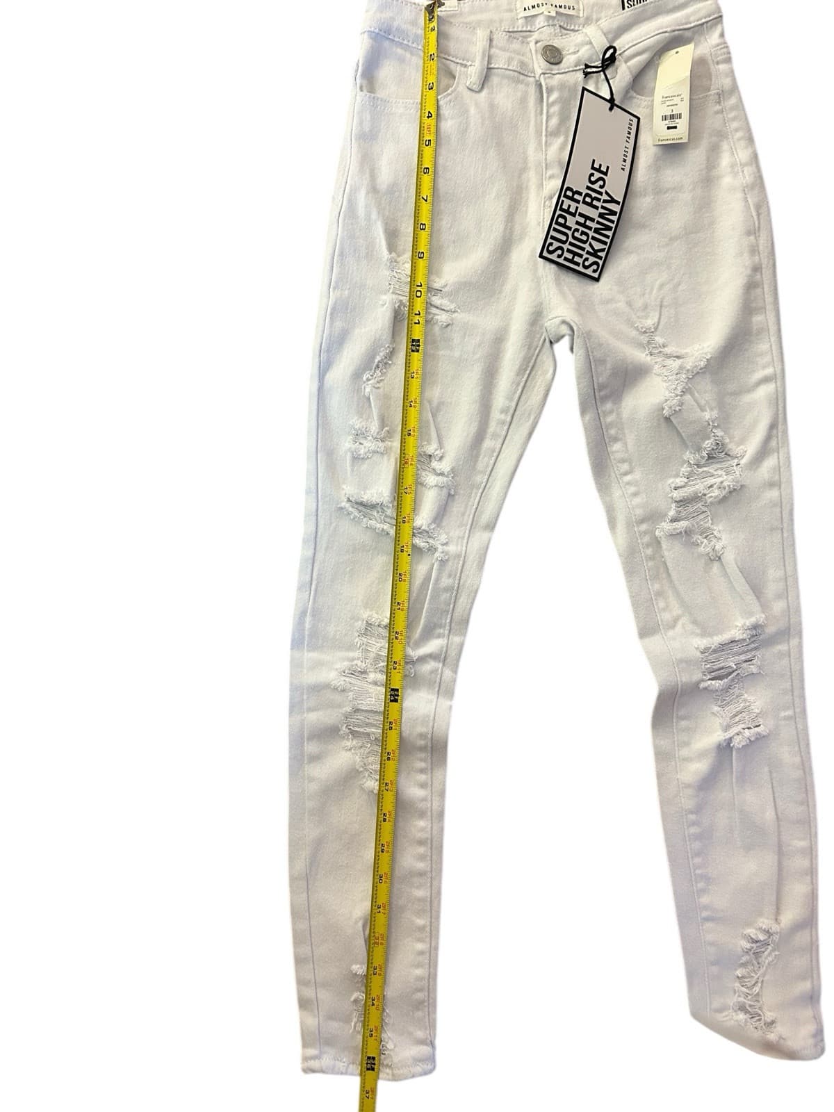 Almost Famous Jeans Sz 3 Super High Rise Skinny White Distressed Denim NWT New - Thumbnail 6