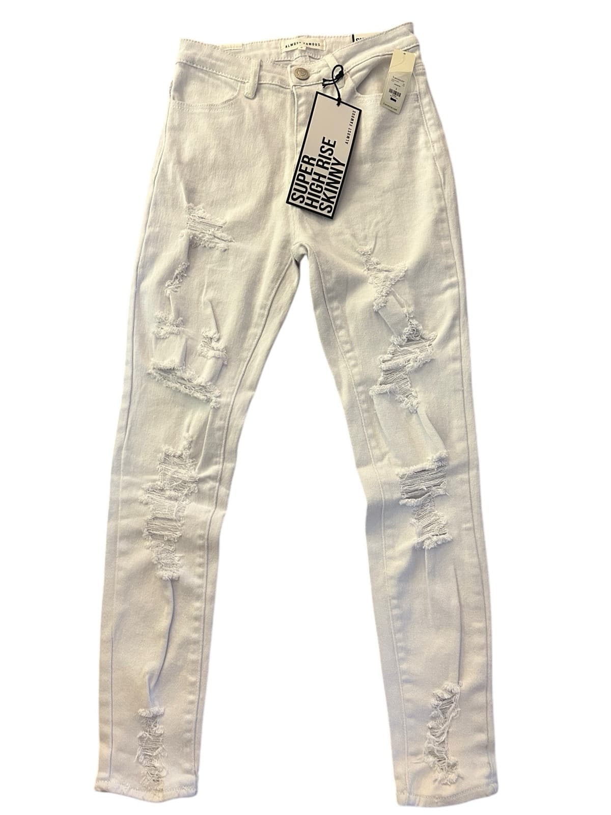 Almost Famous Jeans Sz 3 Super High Rise Skinny White Distressed Denim NWT New - Thumbnail 2