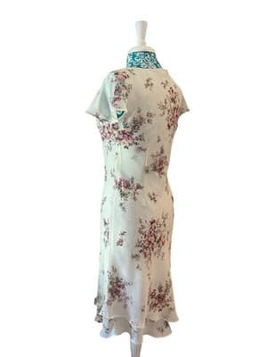 Vtg Y2K Asymmetrical Floral Fairycore Pastel Pink Roses Flutter Sleeve Dress - Thumbnail 2