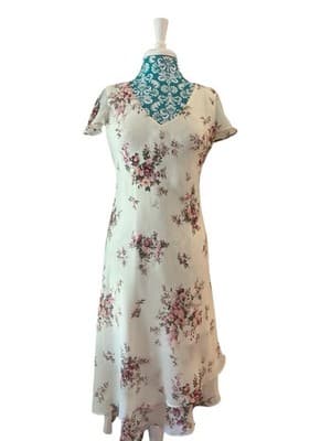 Vtg Y2K Asymmetrical Floral Fairycore Pastel Pink Roses Flutter Sleeve Dress - Thumbnail 11