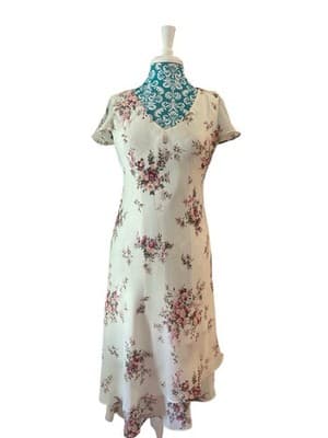 Vtg Y2K Asymmetrical Floral Fairycore Pastel Pink Roses Flutter Sleeve Dress - Thumbnail 12