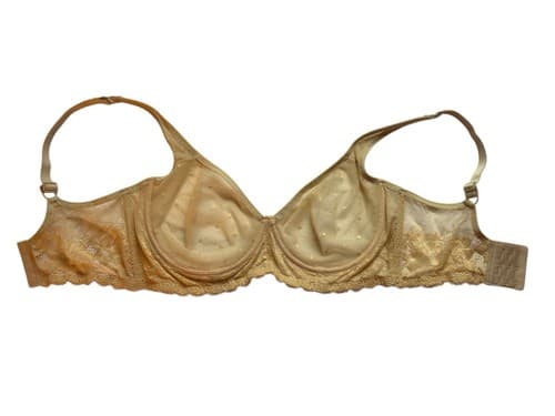 Nude Bra 34C Swiss Dot Cup Boned Sides Beige Floral Romantic Blush Lace Lingerie - Thumbnail 2