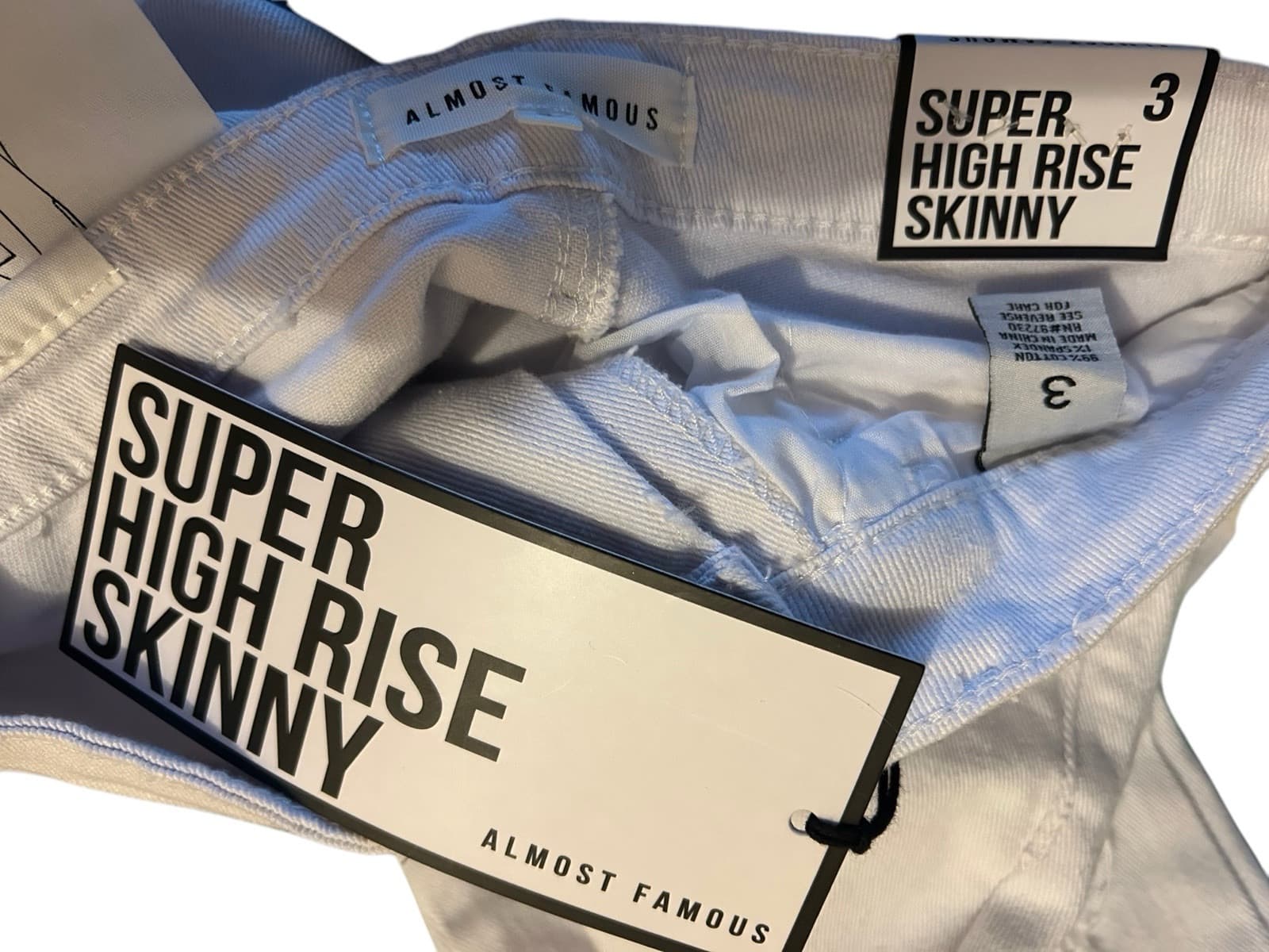 Almost Famous Jeans Sz 3 Super High Rise Skinny White Distressed Denim NWT New - Thumbnail 11