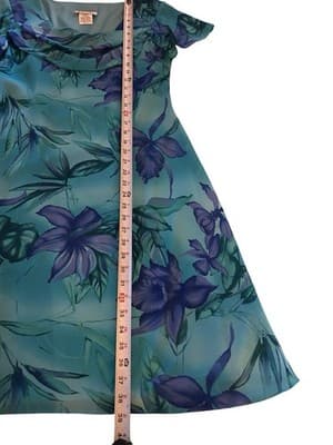 Vtg Y2K Blue Floral Fairycore Flutter Sleeve Dress Draped Neck Romantic Spring - Thumbnail 5