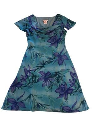 Vtg Y2K Blue Floral Fairycore Flutter Sleeve Dress Draped Neck Romantic Spring - Thumbnail 2