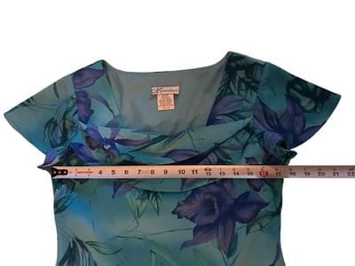 Vtg Y2K Blue Floral Fairycore Flutter Sleeve Dress Draped Neck Romantic Spring - Thumbnail 3